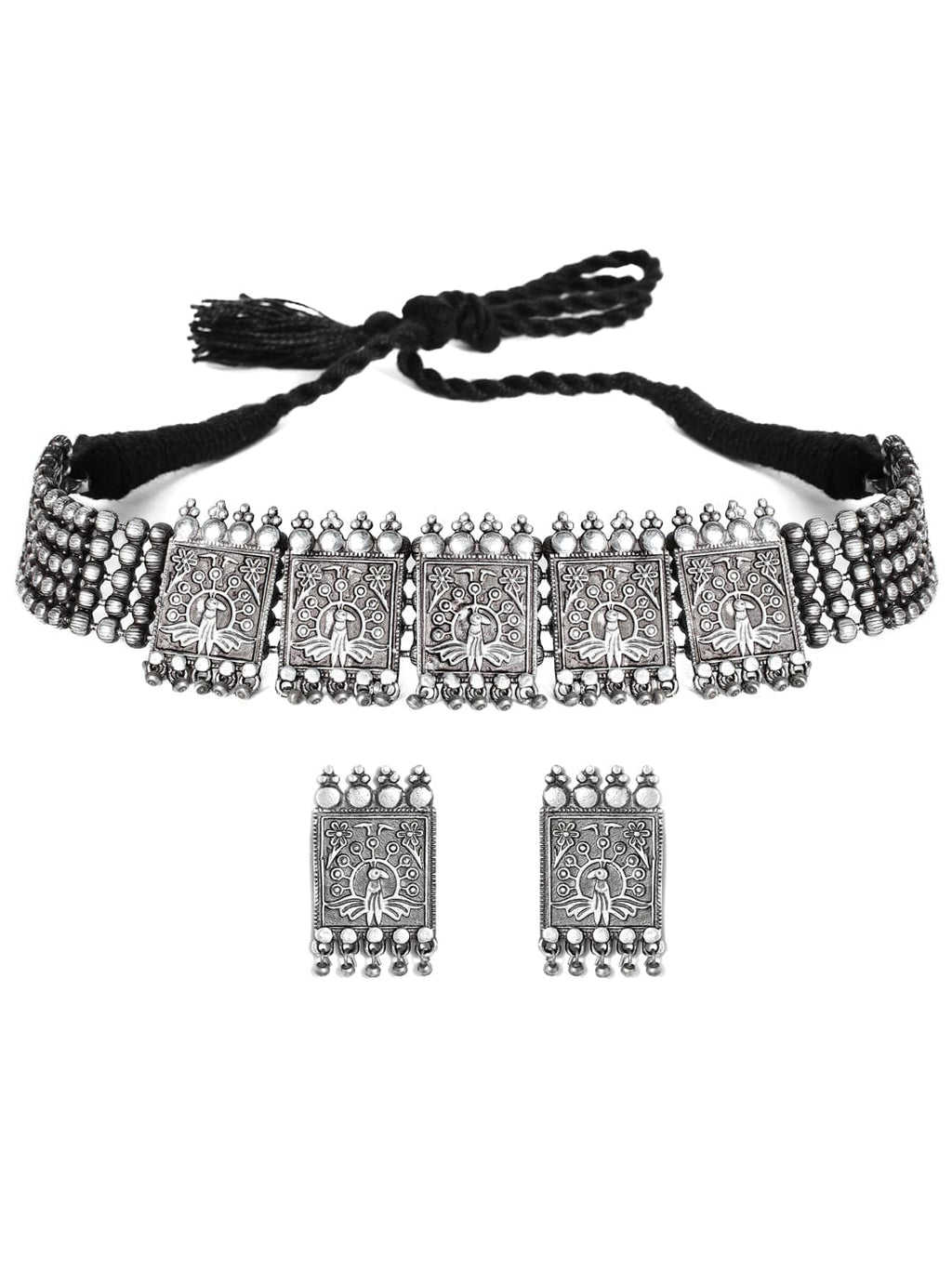 Silver Plated Handcrafted Oxidised Choker Set