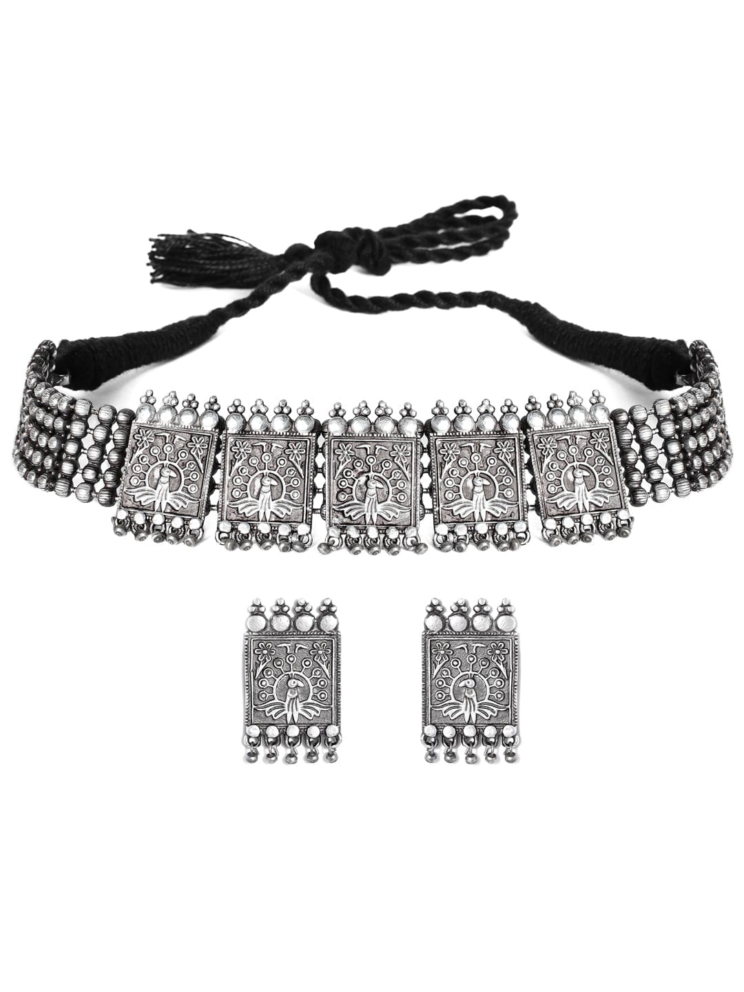 Silver Plated Handcrafted Oxidised Choker Set