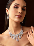Silver Plated Handcrafted Pink AD Stone Studded Necklace Set