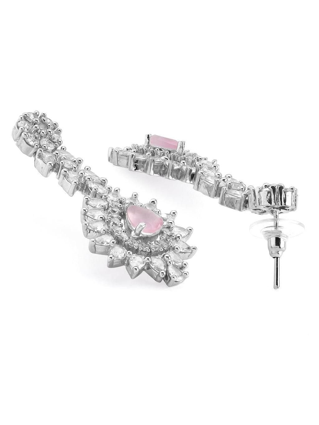 Silver Plated Handcrafted Pink AD Stone Studded Necklace Set