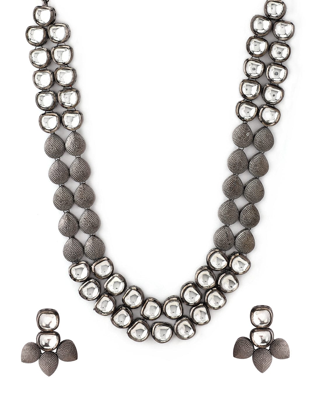 Silver Plated Kundan Handcrafted Necklace Set