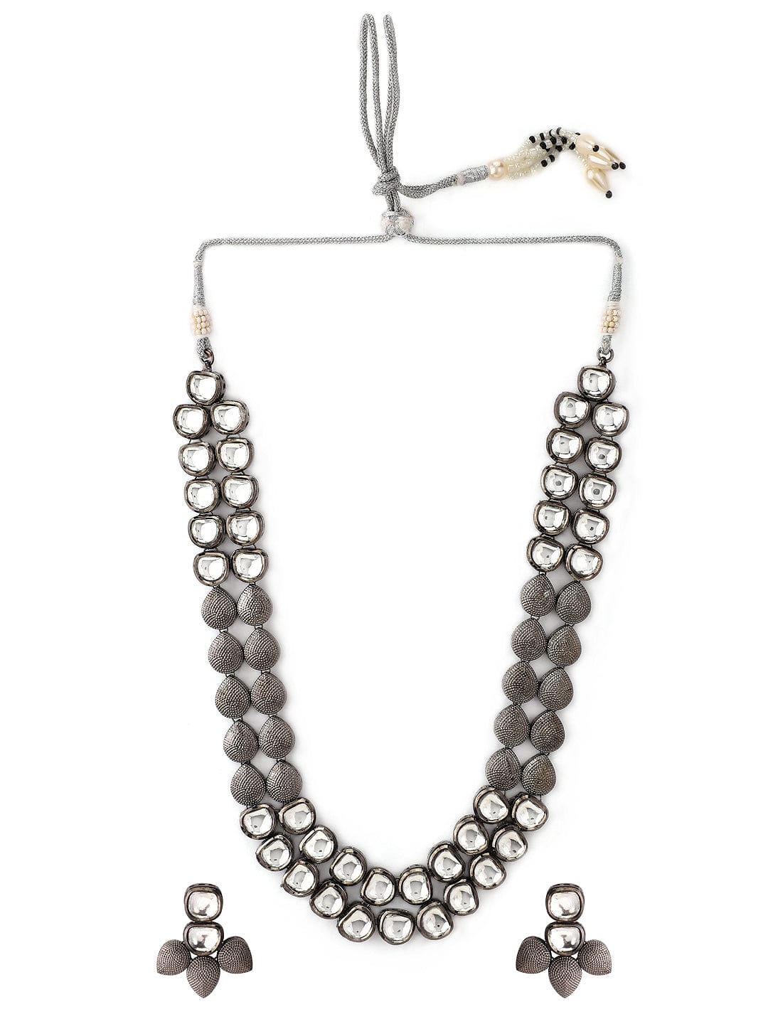 Silver Plated Kundan Handcrafted Necklace Set