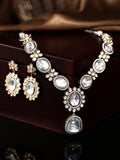 Silver Plated Kundan Polki Necklace Set With Beautiful Design