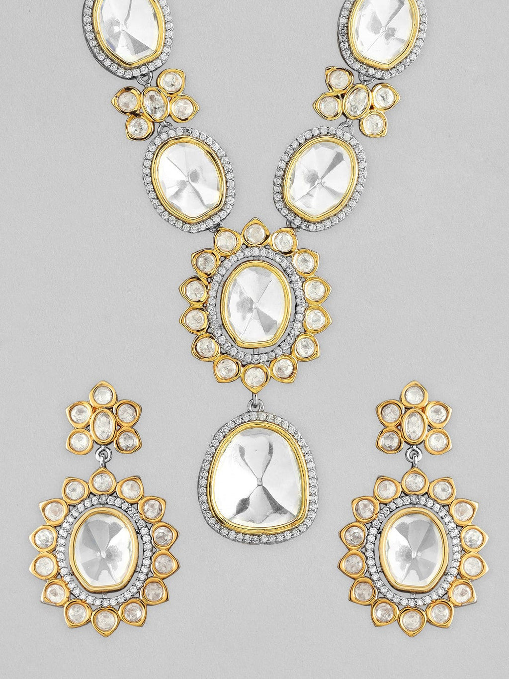 Silver Plated Kundan Polki Necklace Set With Beautiful Design