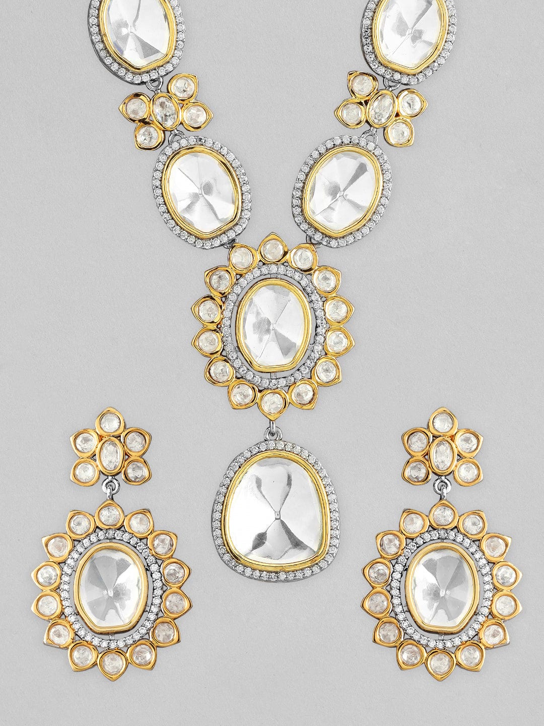 Silver Plated Kundan Polki Necklace Set With Beautiful Design