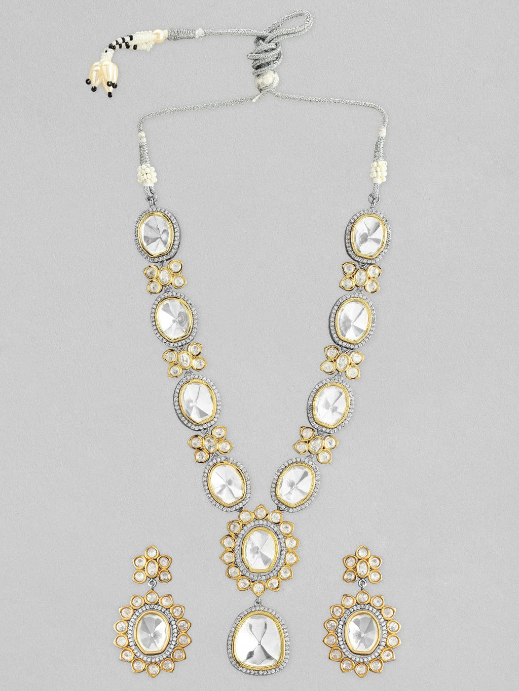 Silver Plated Kundan Polki Necklace Set With Beautiful Design