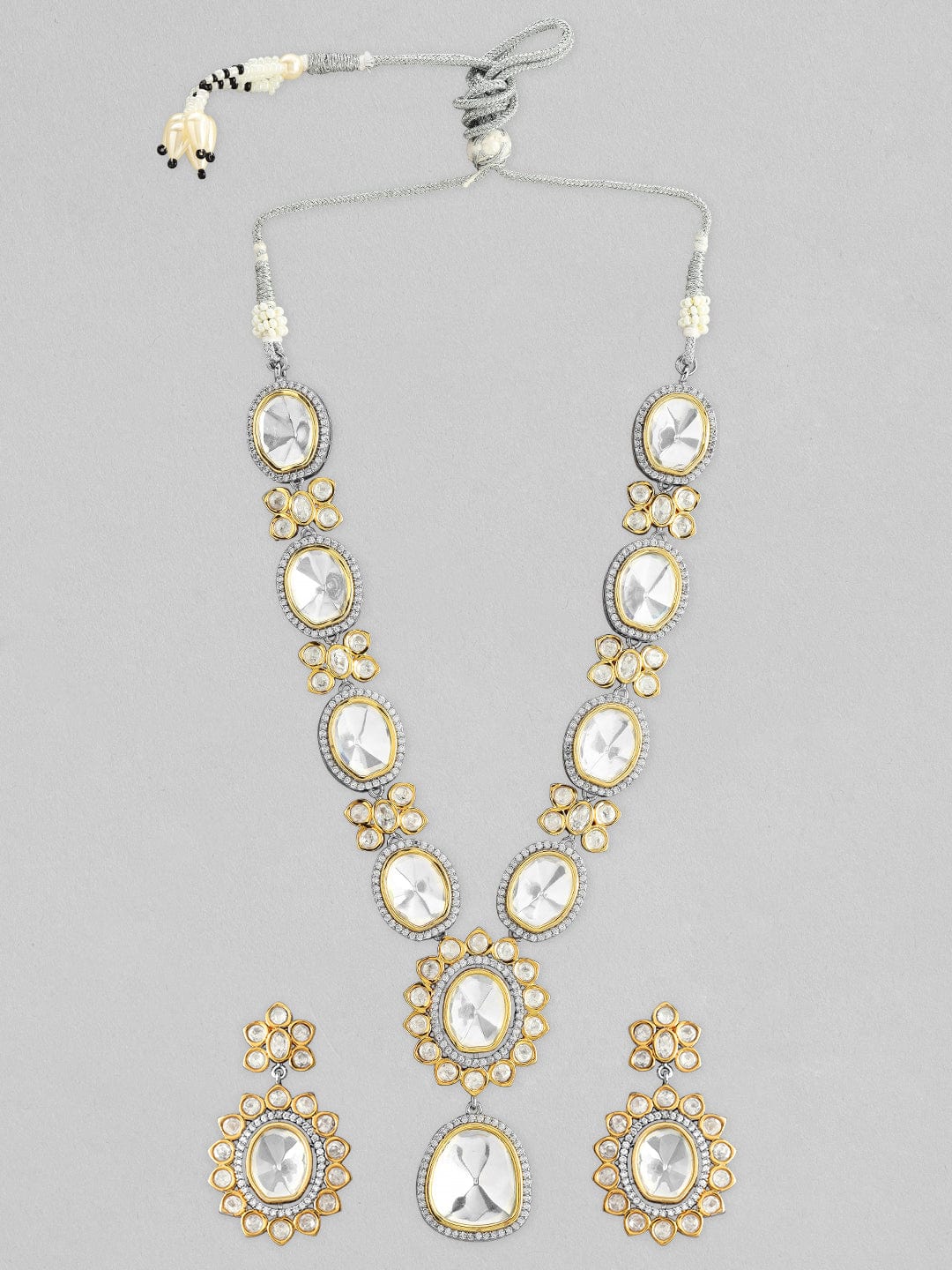 Silver Plated Kundan Polki Necklace Set With Beautiful Design