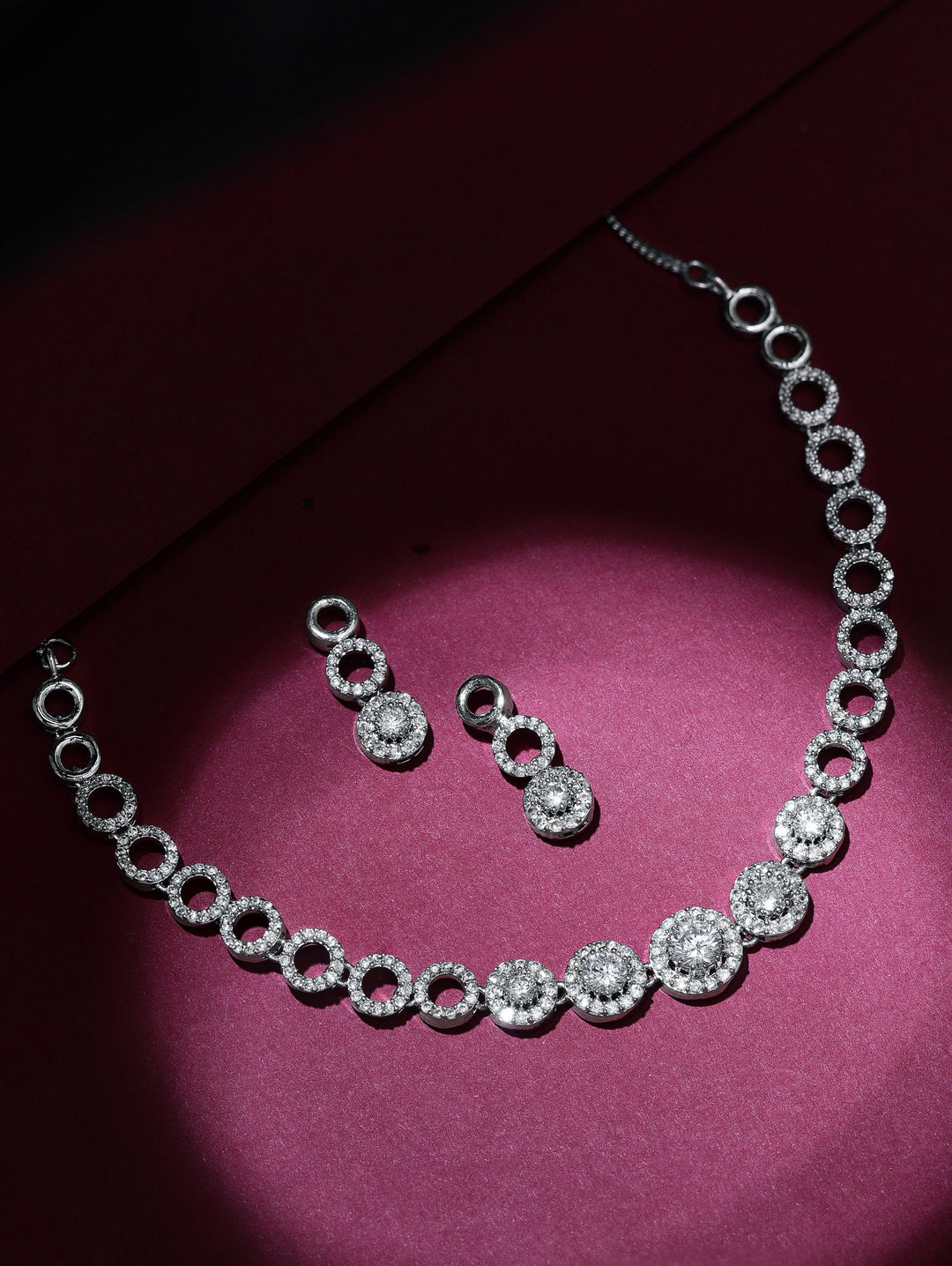 Silver Plated Minimal and Elegant AD Necklace Set