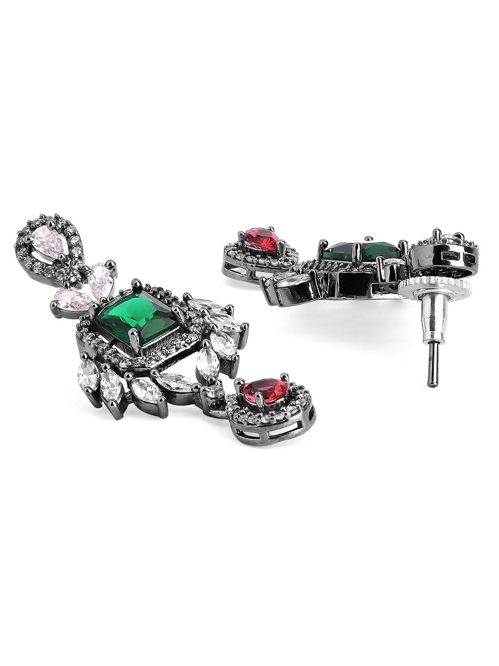 Silver Plated Multicoloured Stone Studded American Diamond Necklace Set