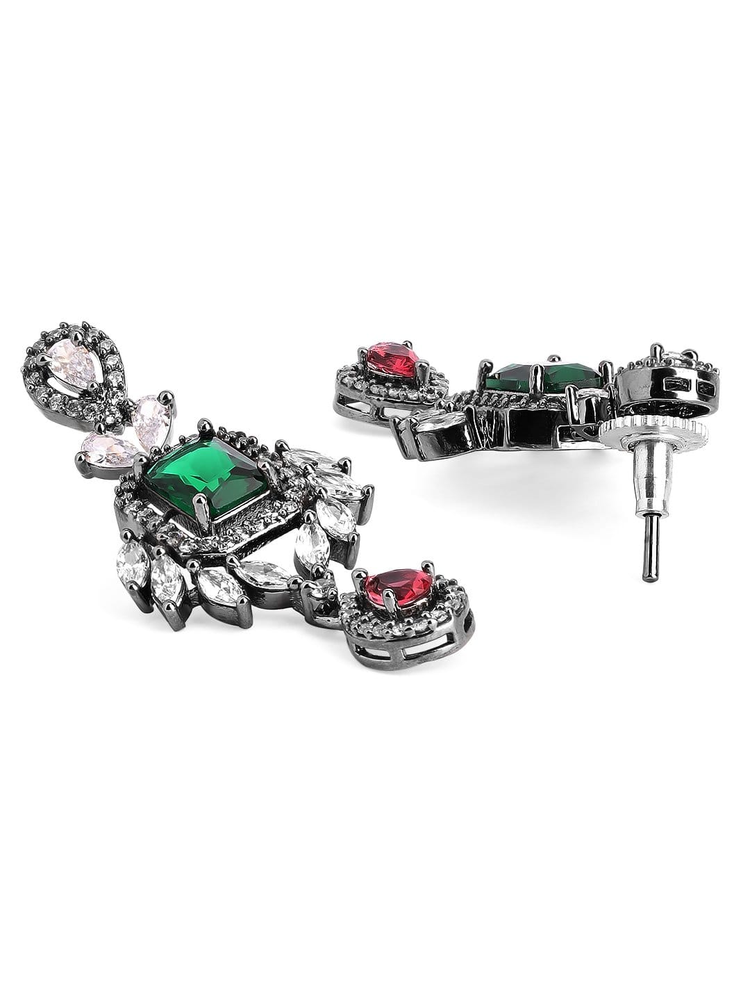 Silver Plated Multicoloured Stone Studded American Diamond Necklace Set