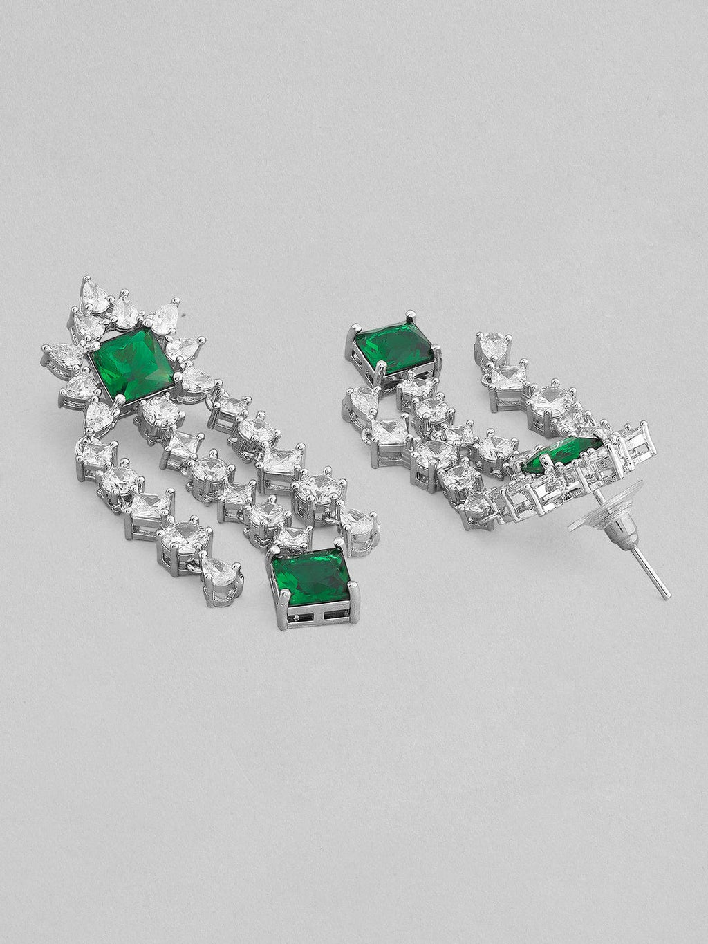 Silver Plated Necklace Set With American Diamonds And Green Stones