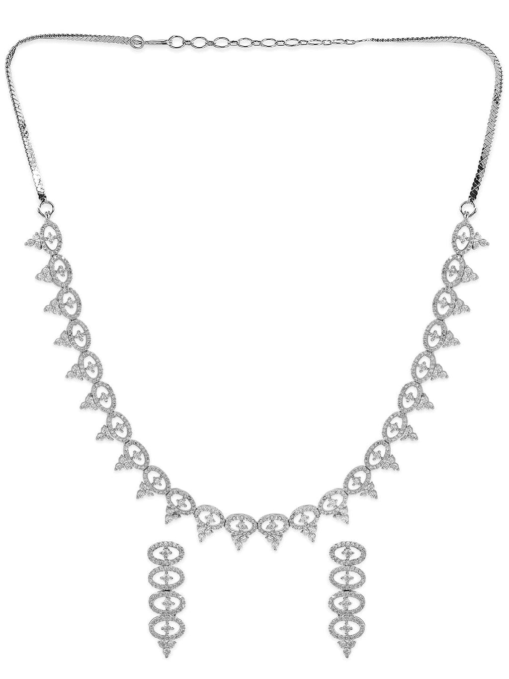 Silver-Plated Necklace Set With American Diamonds