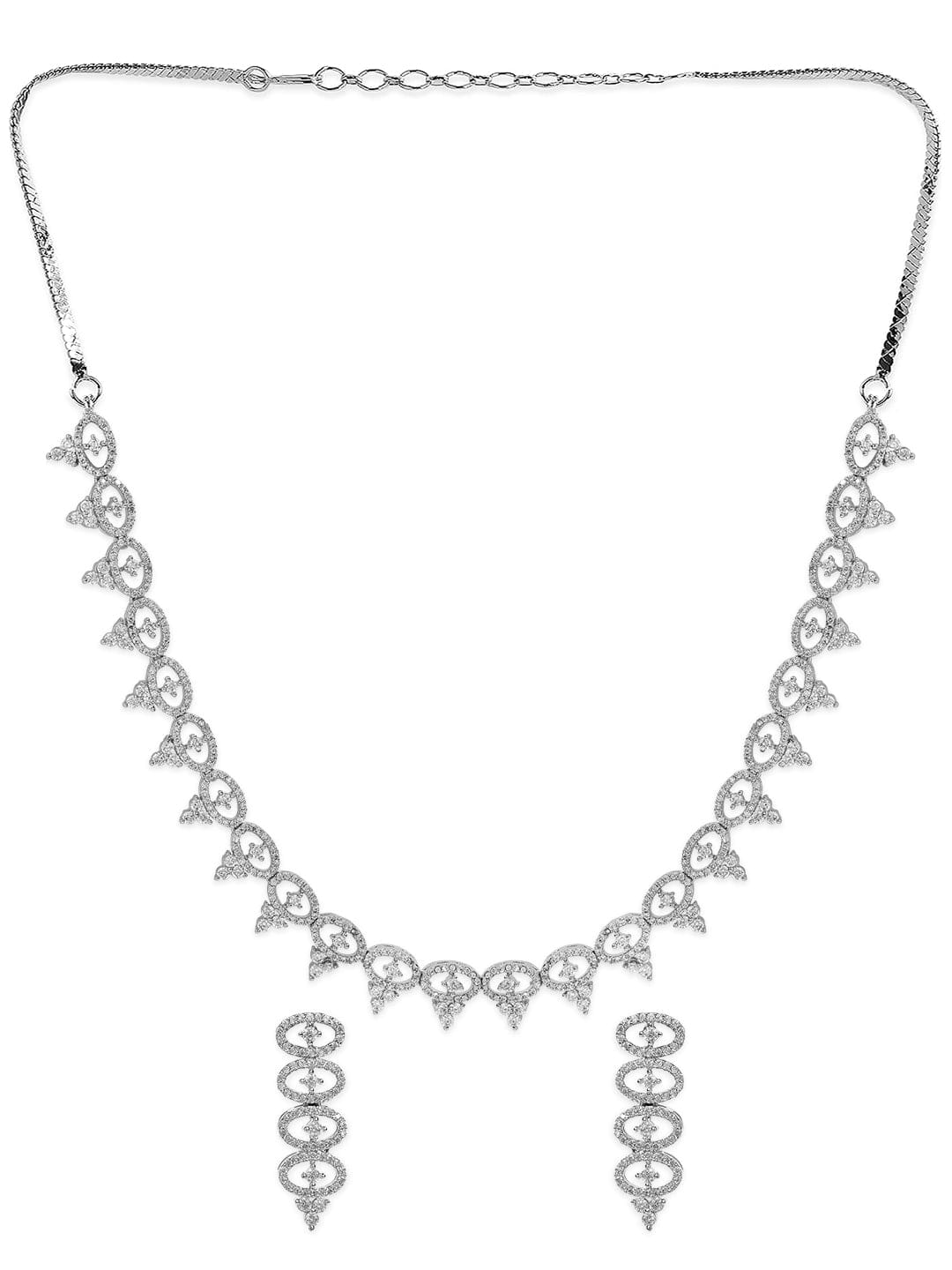 Silver-Plated Necklace Set With American Diamonds
