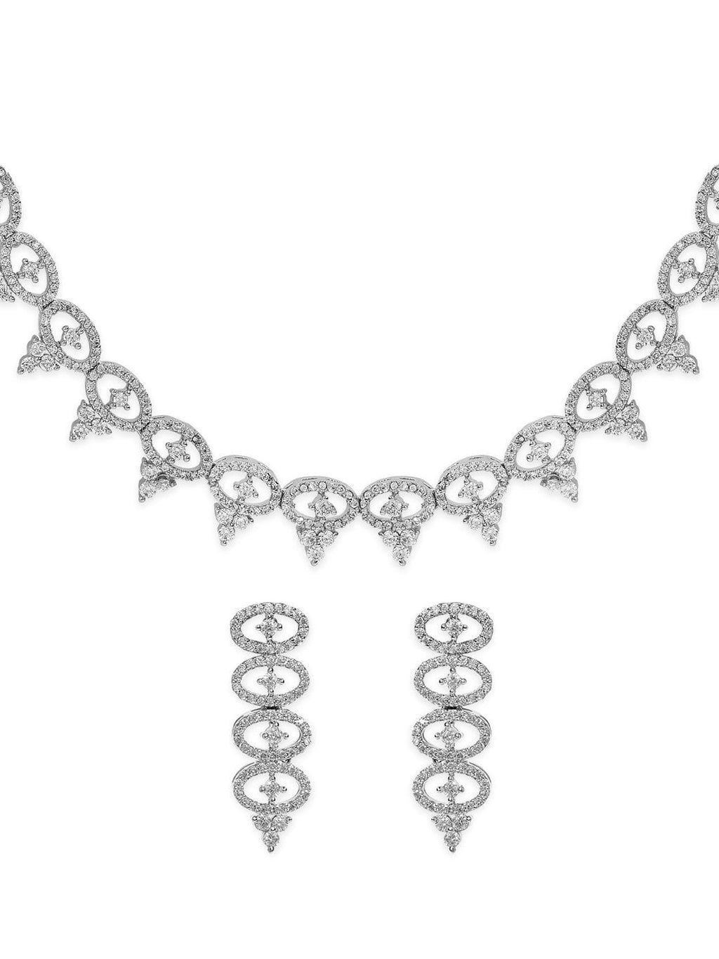Silver-Plated Necklace Set With American Diamonds