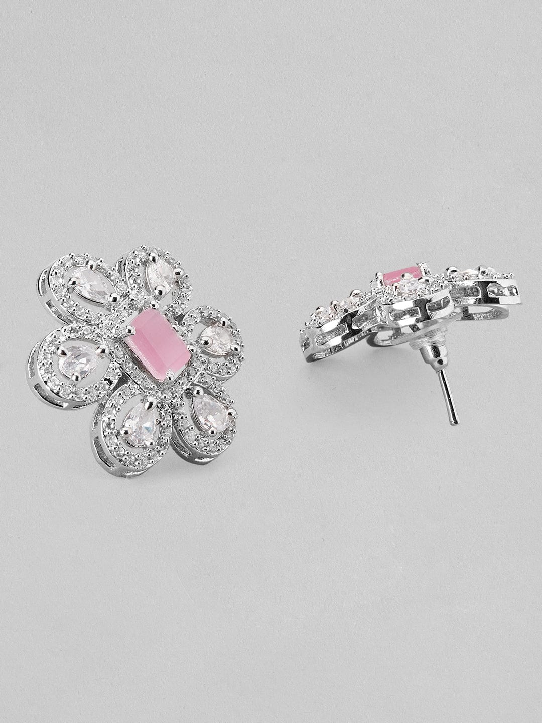 Silver Plated Necklace Set With Pink Beads And Studded AD