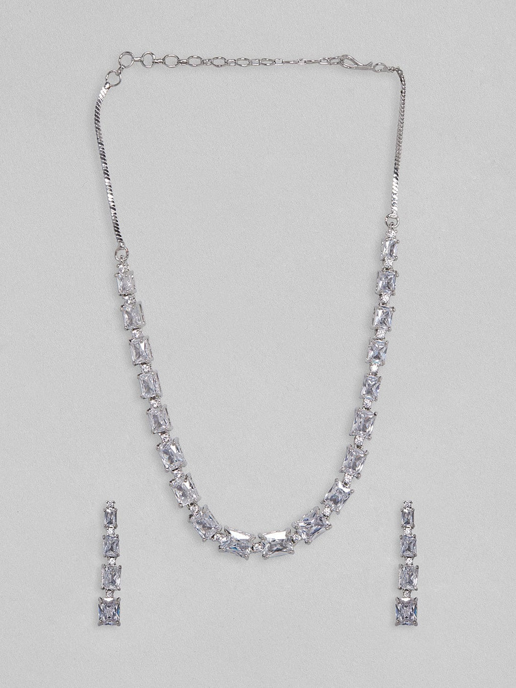 Silver Plated Necklace Set With White Stones