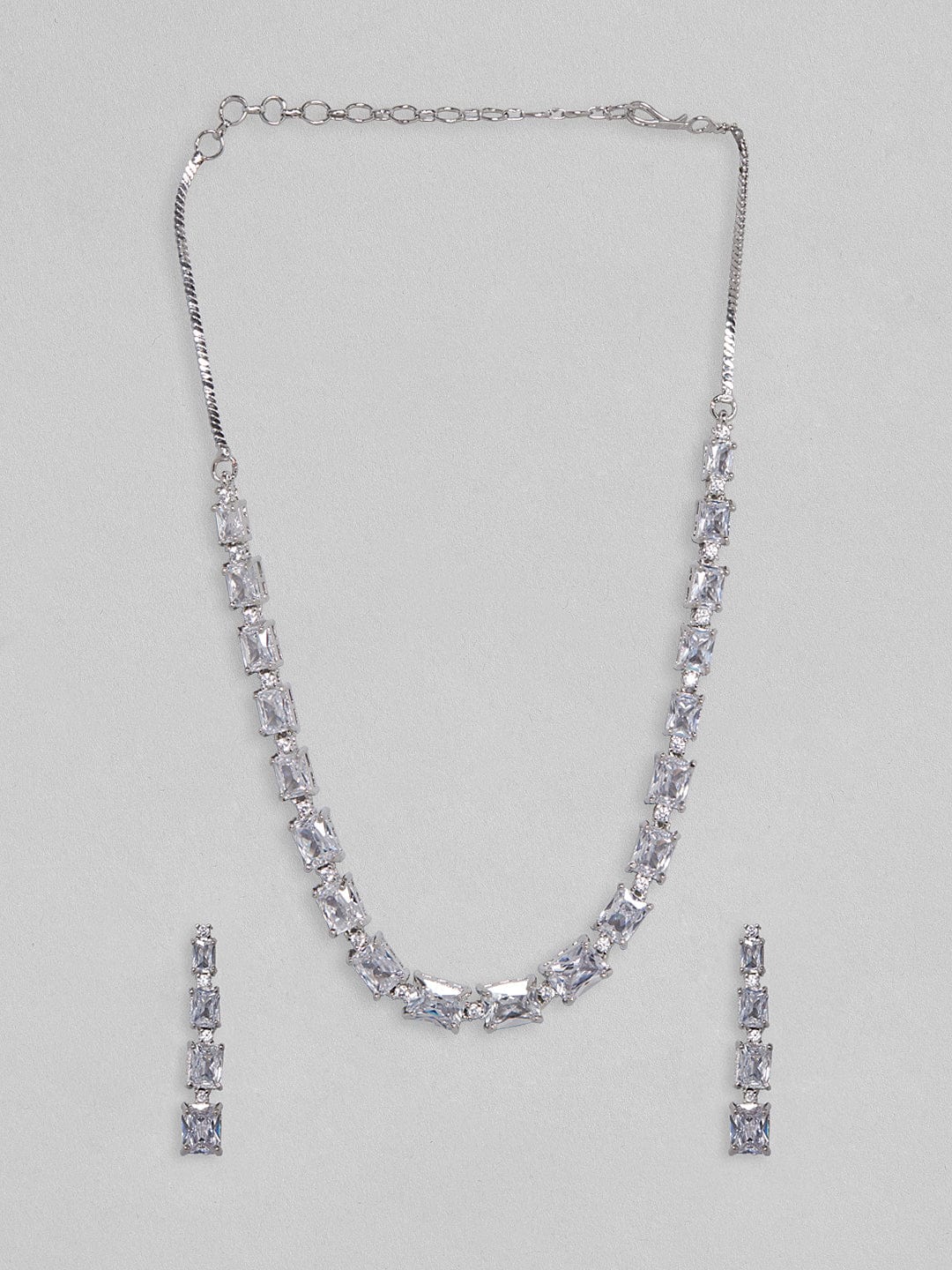 Silver Plated Necklace Set With White Stones