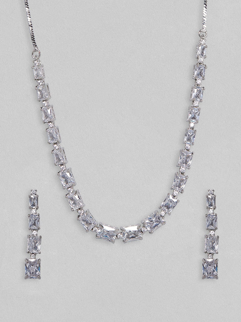 Silver Plated Necklace Set With White Stones