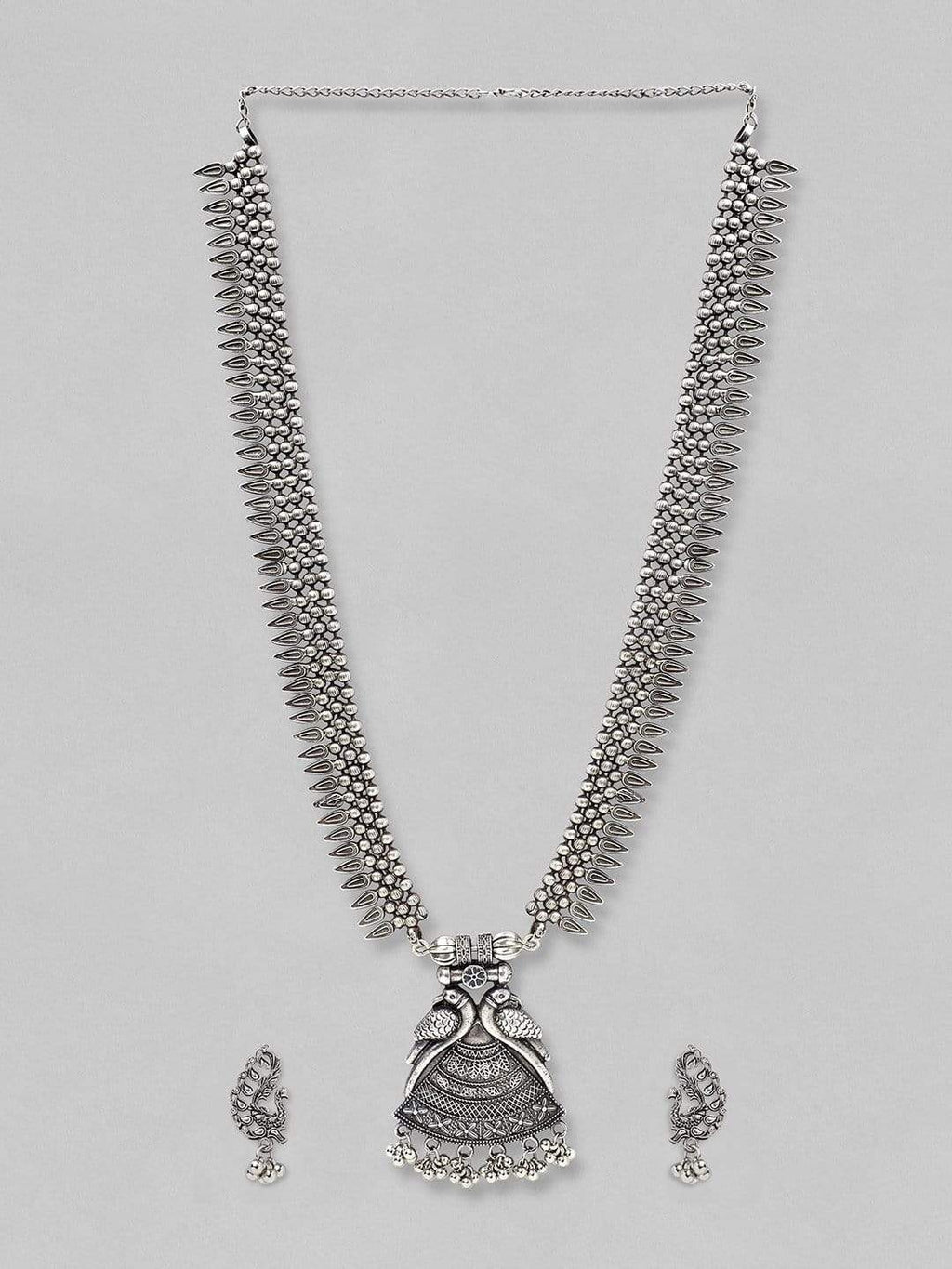 Silver Plated Oxidised Handcrafted Peacock Necklace Set
