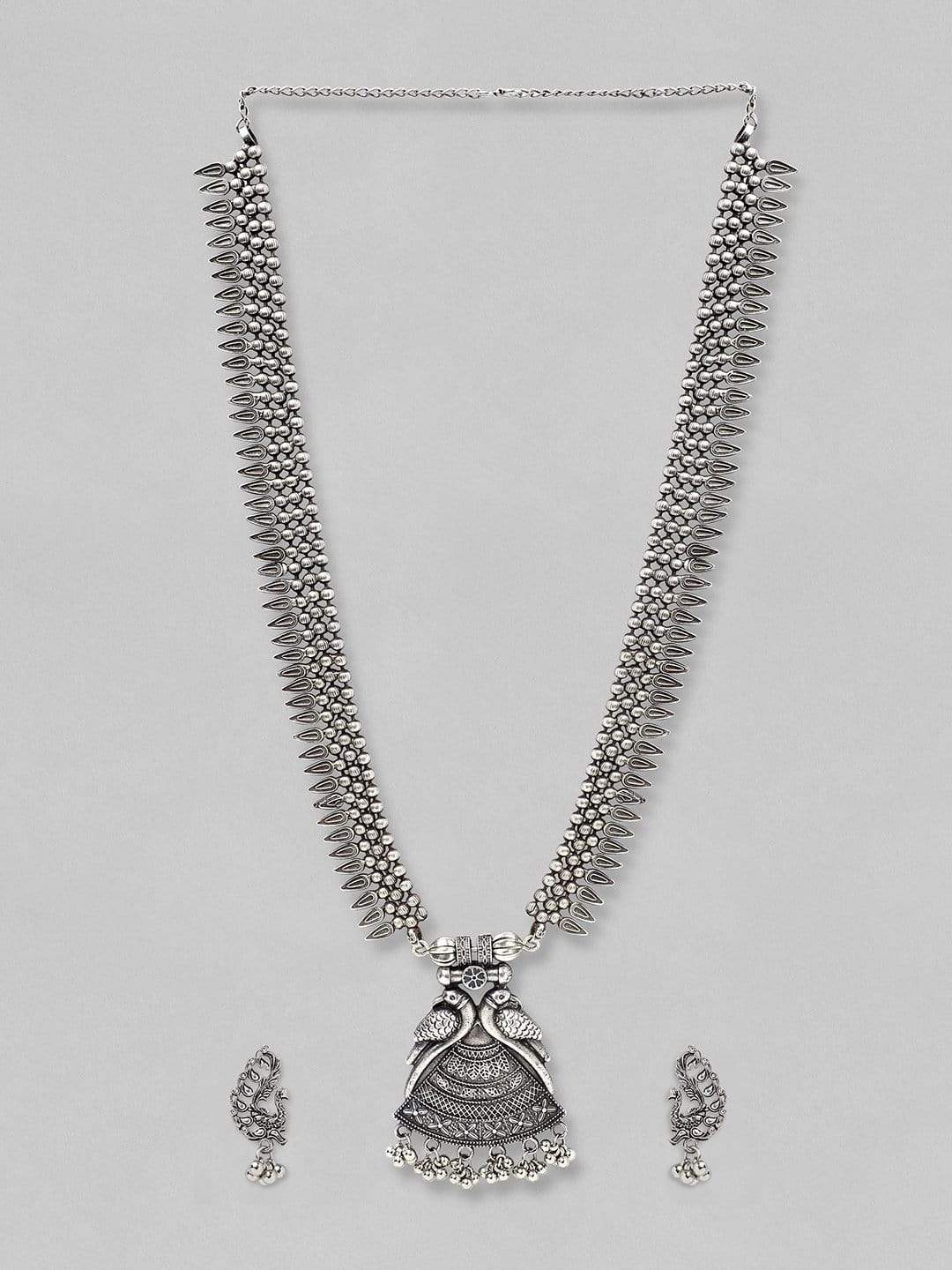 Silver Plated Oxidised Handcrafted Peacock Necklace Set