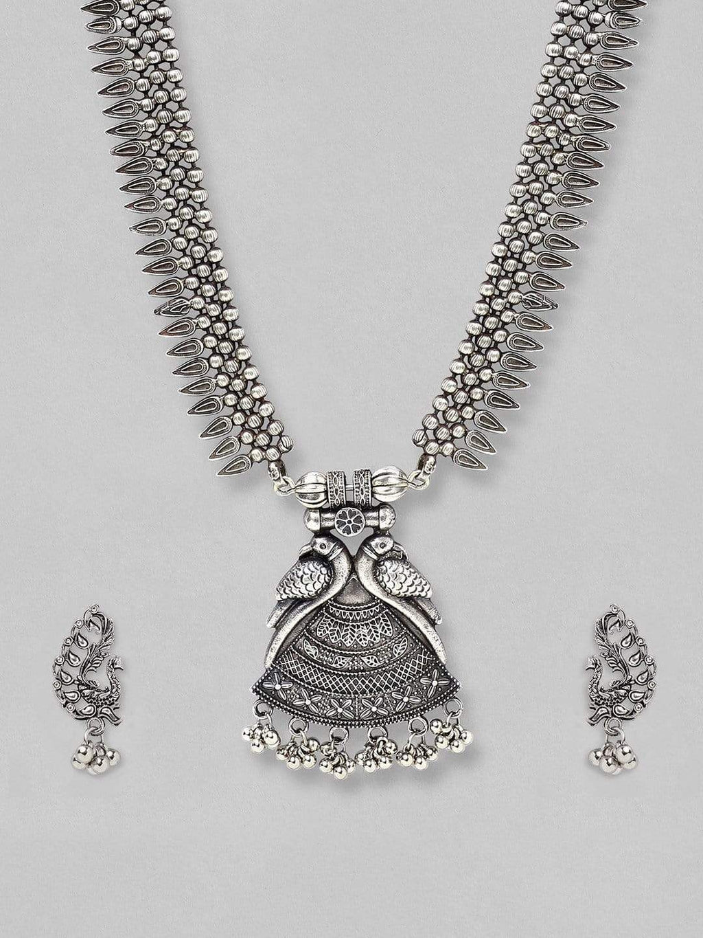 Silver Plated Oxidised Handcrafted Peacock Necklace Set