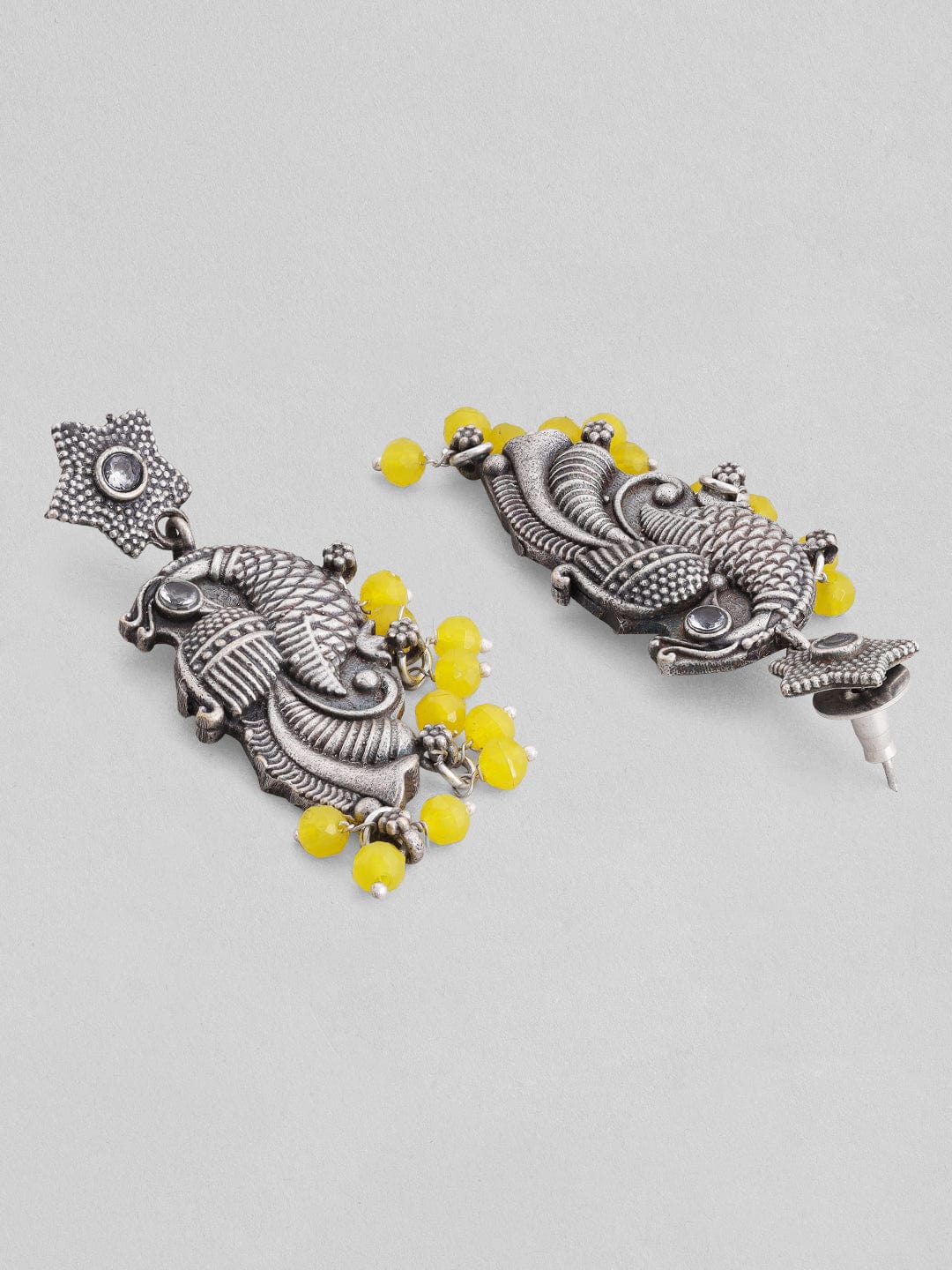Silver-Plated Oxidised Yellow Stone & Beaded Studded Choker Set