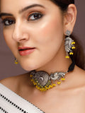 Silver-Plated Oxidised Yellow Stone & Beaded Studded Choker Set