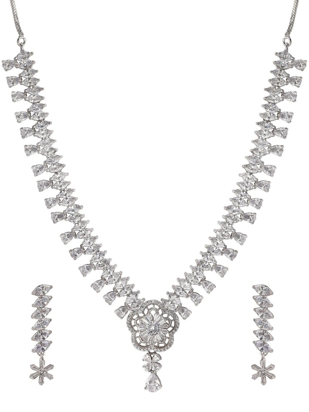 Silver-Plated White CZ Studded Handcrafted Jewellery Set