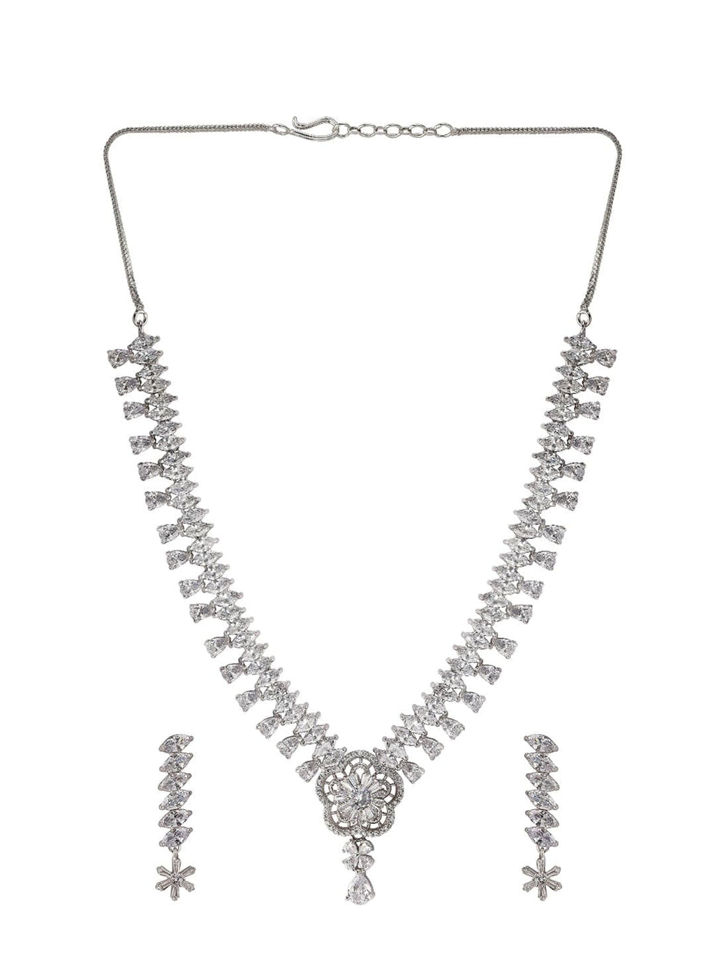 Silver-Plated White CZ Studded Handcrafted Jewellery Set