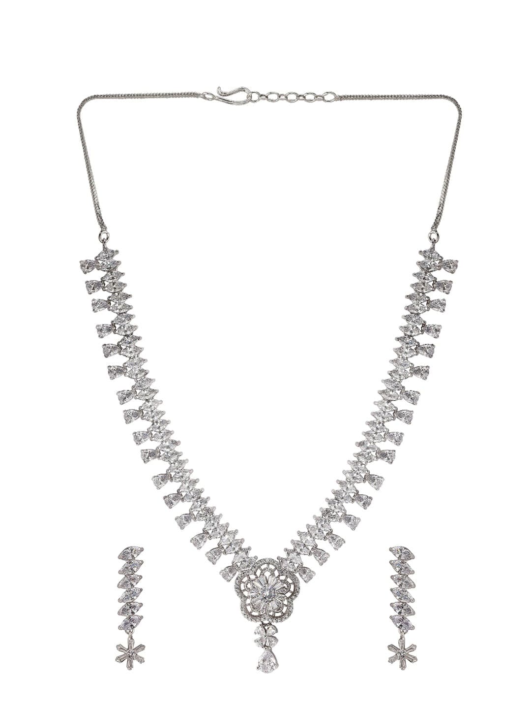 Silver-Plated White CZ Studded Handcrafted Jewellery Set