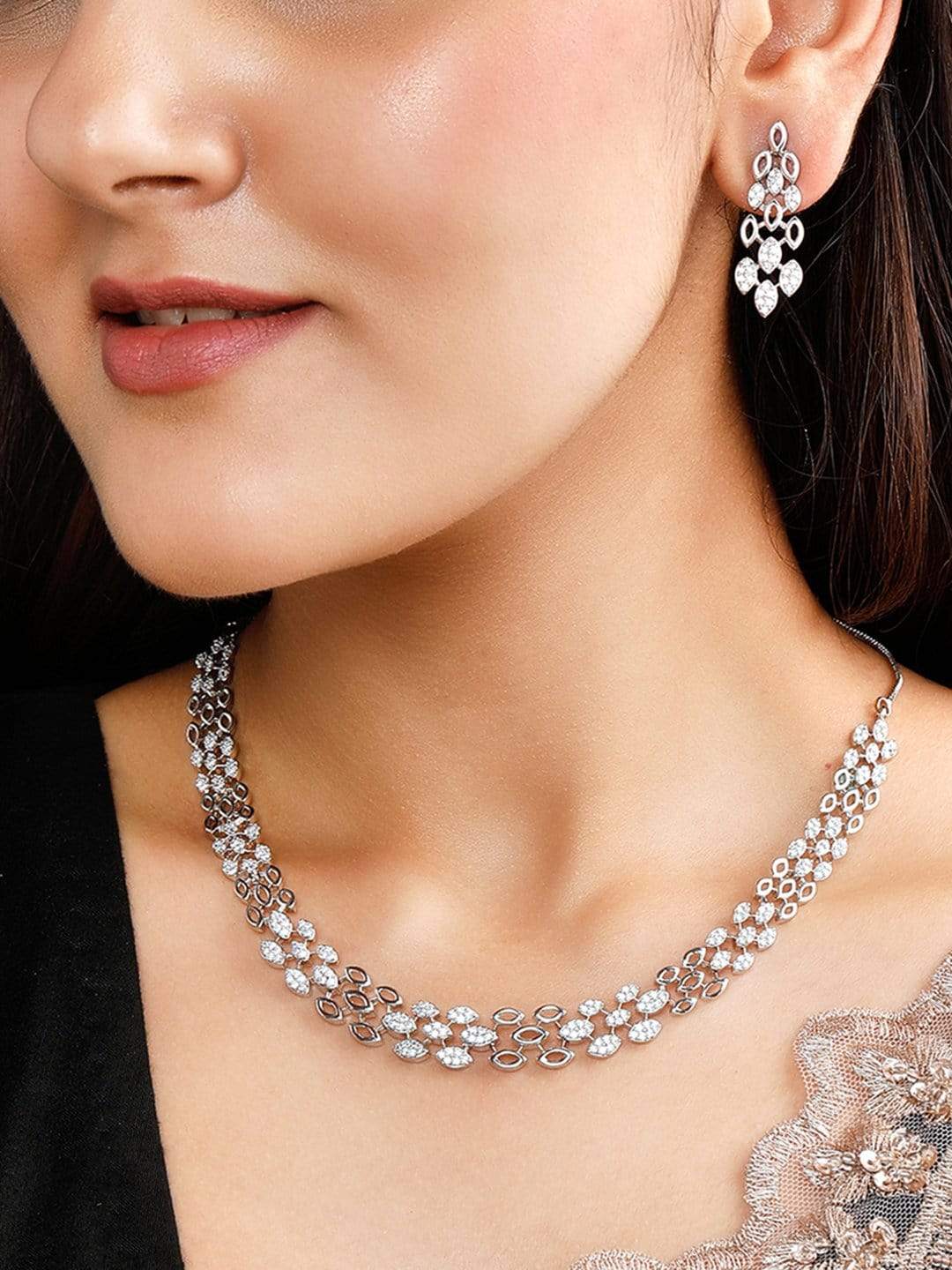 Silver Plated Zirconia Stone Studded Handcrafted Necklace Set