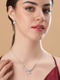 Silver Rhodium Plated Zirconia Studded Stunning Minimal Necklace Set