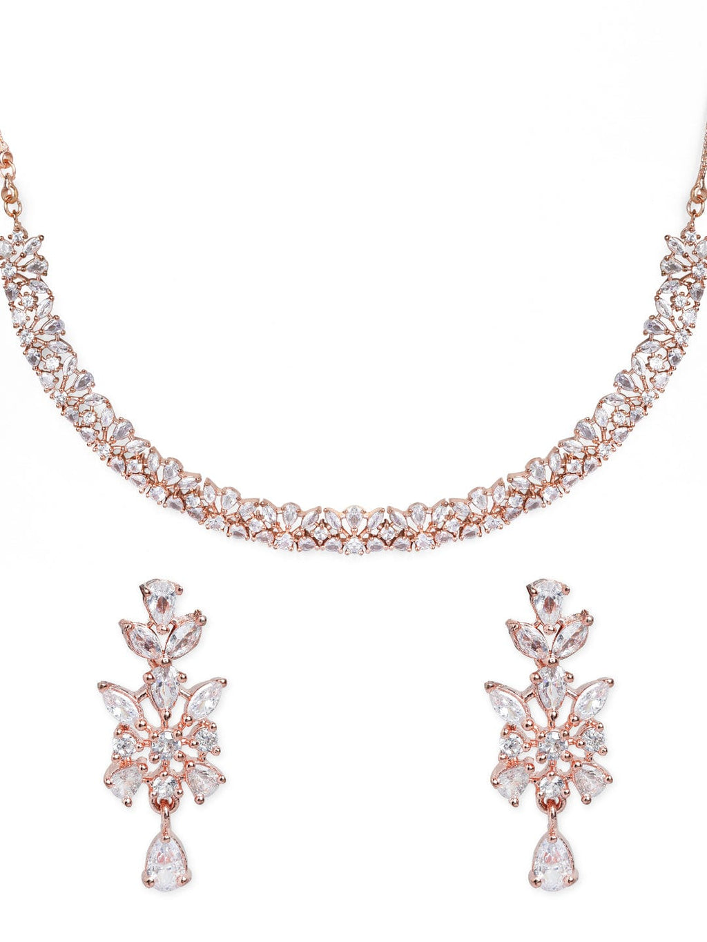 Simple Gold Toned CZ Necklace Set