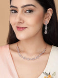 Simple Gold Toned CZ Necklace Set with Long Earrings