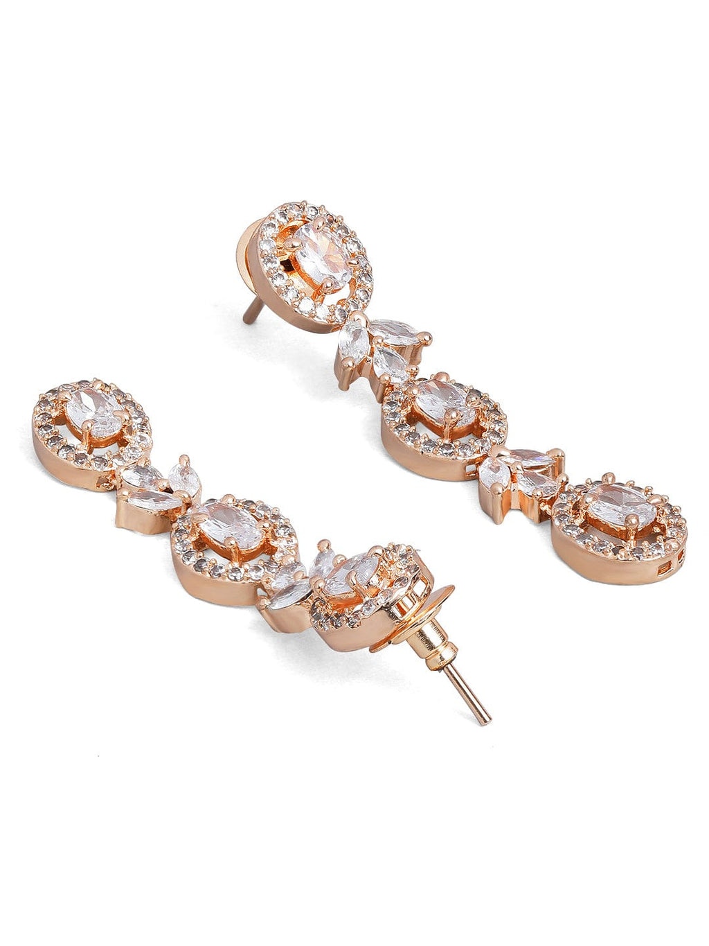 Simple Gold Toned CZ Necklace Set with Long Earrings