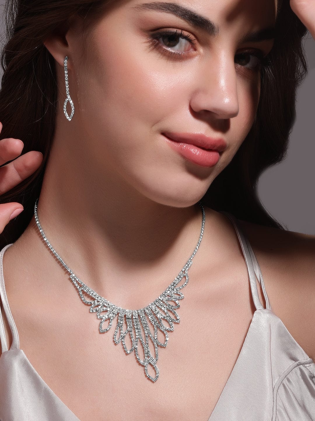 Stardust Symphony Silver Tone AD Necklace