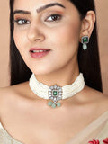 Studded Green and White Beads Choker Set