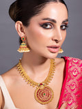 Traditional Gold Plated Faux Ruby And Emerald Studded Necklace Set