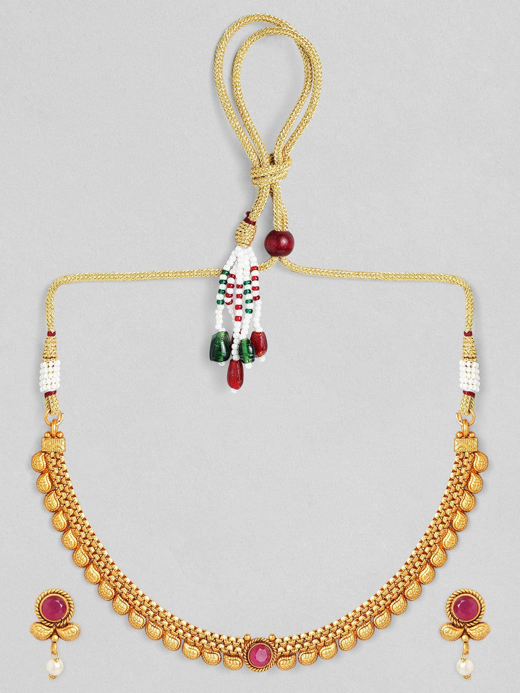 Traditional Gold Plated Pink Stone Studded Necklace Set