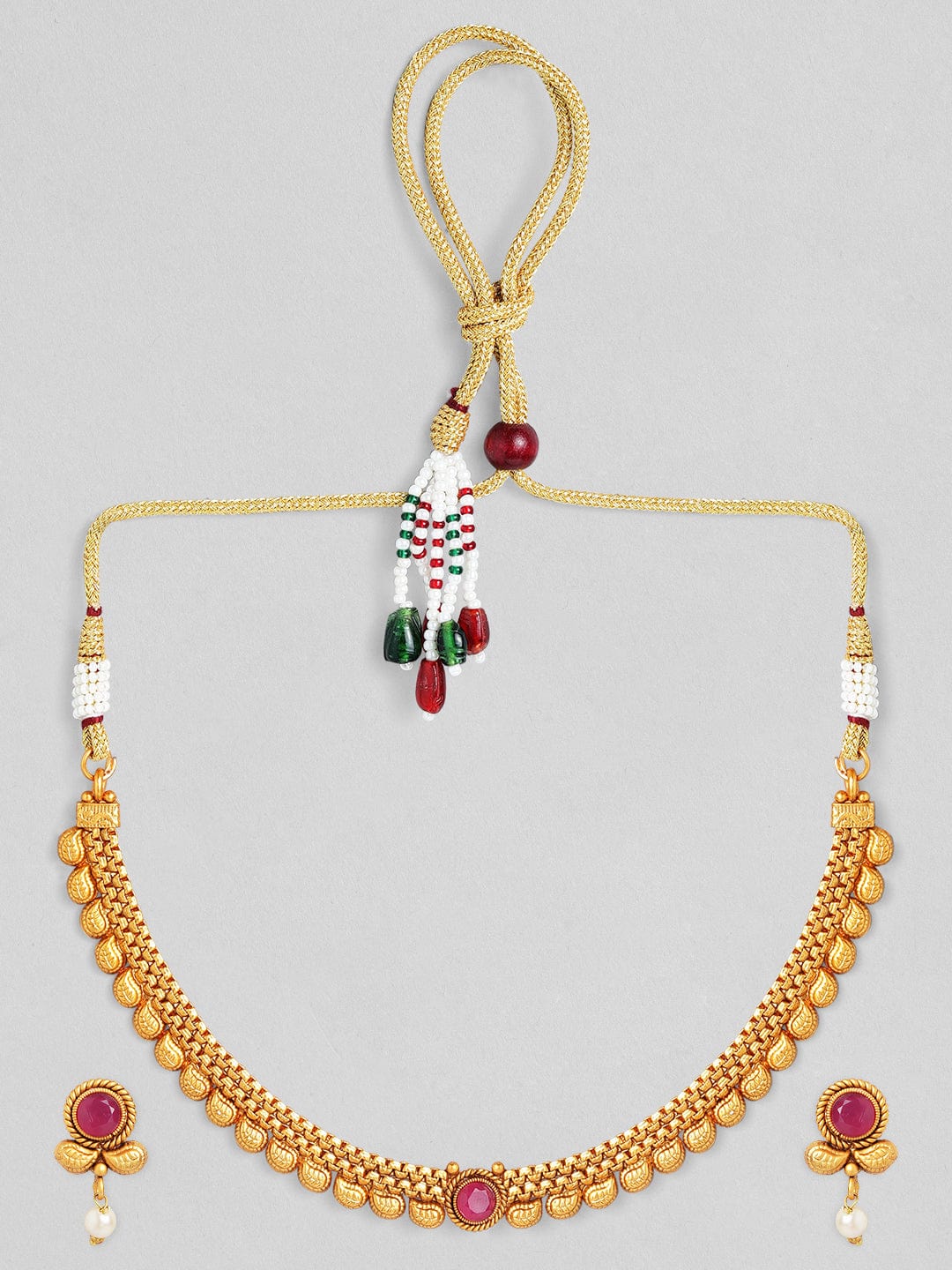 Traditional Gold Plated Pink Stone Studded Necklace Set