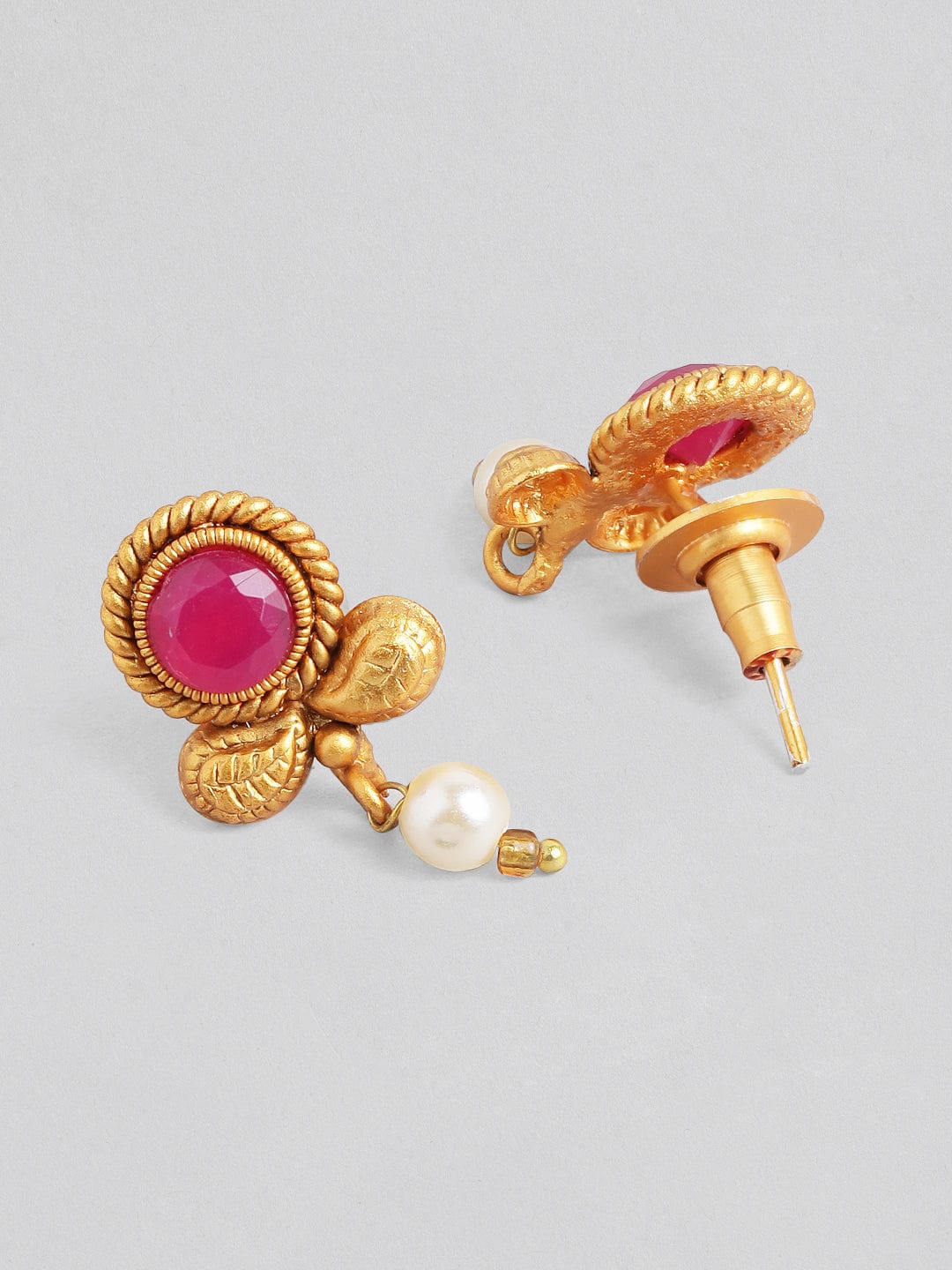 Traditional Gold Plated Pink Stone Studded Necklace Set