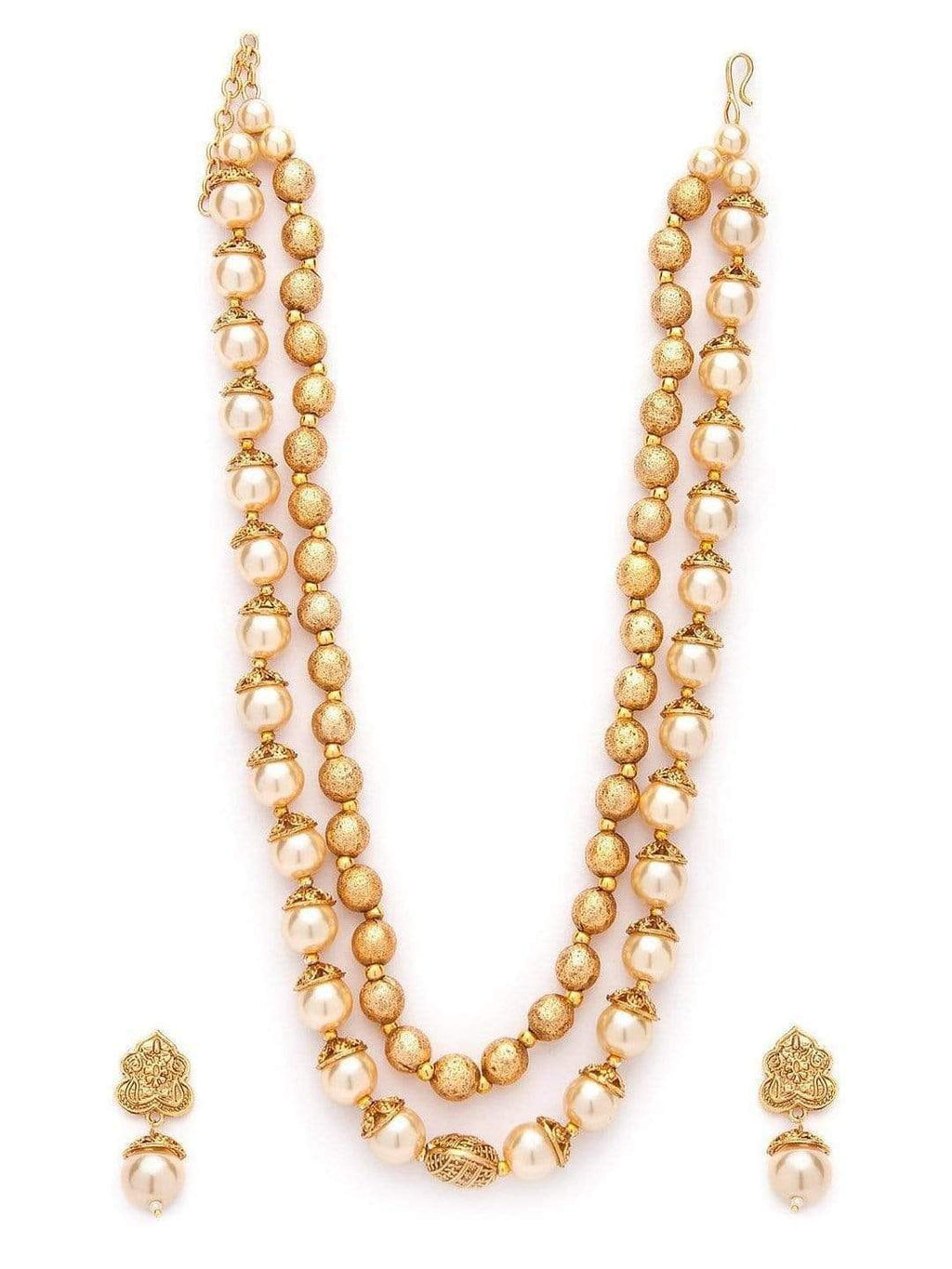 Traditional Handmade Pearl And Antique Gold Beads Strand Multilayer Necklace Set