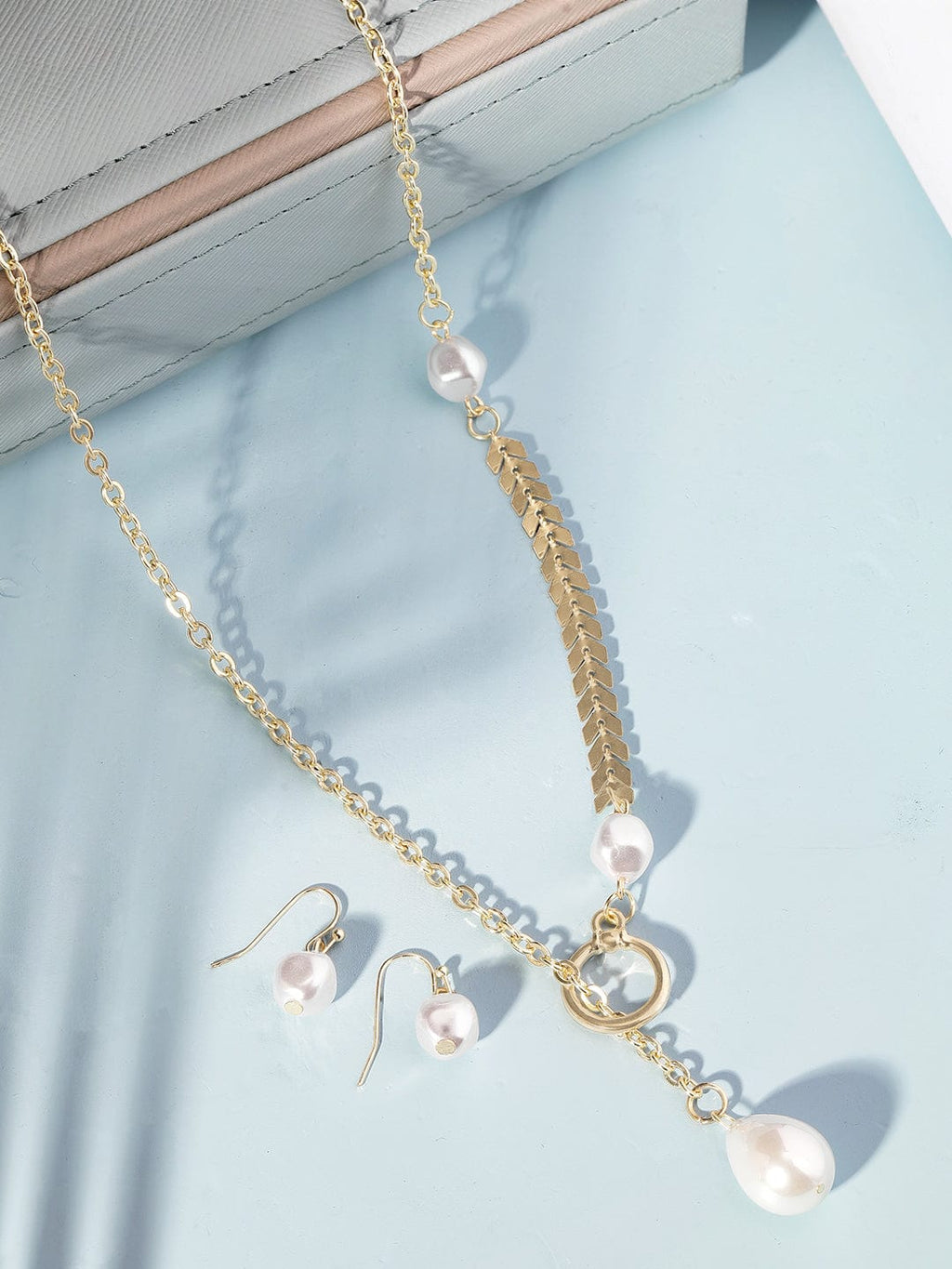 Gold Plated Pearl Beaded Charm Dangle Copper Necklace