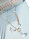 Gold Plated Pearl Beaded Charm Dangle Copper Necklace