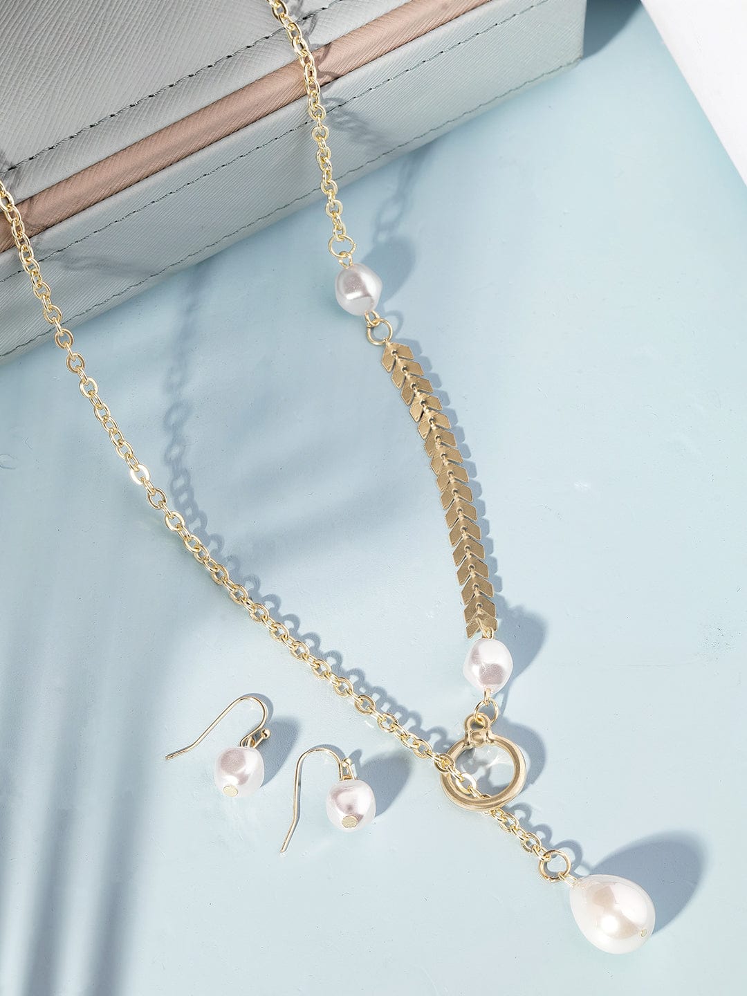 Gold Plated Pearl Beaded Charm Dangle Copper Necklace