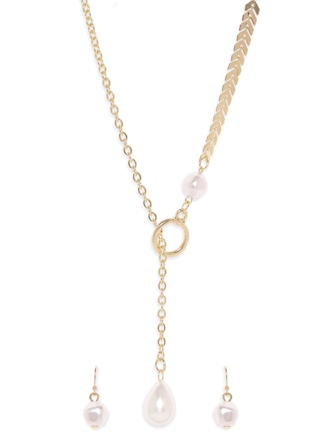 Gold Plated Pearl Beaded Charm Dangle Copper Necklace