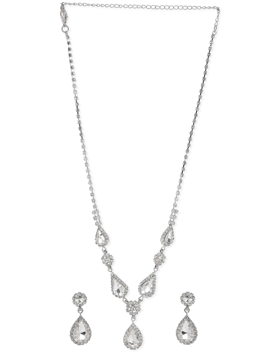 Voguish Rhodium Plated Crystal Studded Statement Pendant Necklace Set