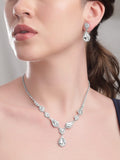 Voguish Rhodium Plated Crystal Studded Statement Pendant Necklace Set