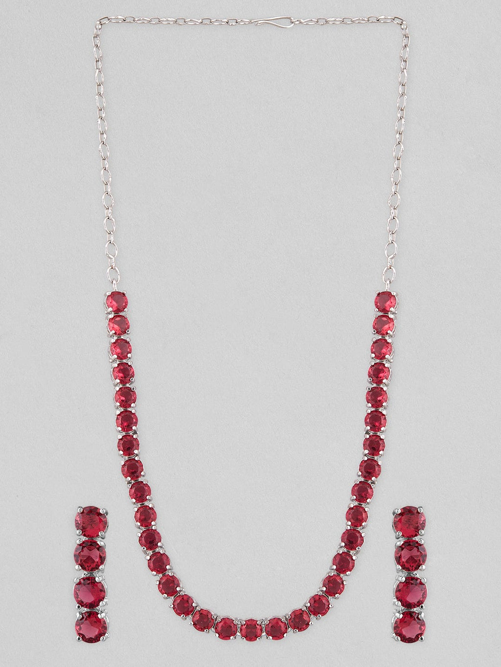 Silver-Plated Red Stone Studded Handcrafted Jewellery Set