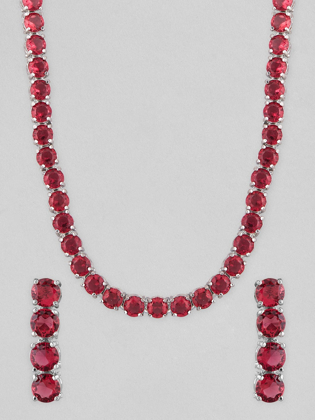 Silver-Plated Red Stone Studded Handcrafted Jewellery Set